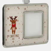 Gepersonaliseerde Reindeer Baby's Eerste Kerstmis Verzilverd Omlijst Ornament (Rechts)