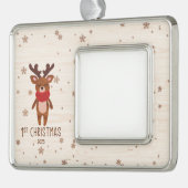 Gepersonaliseerde Reindeer Baby's Eerste Kerstmis Verzilverd Omlijst Ornament (Links)