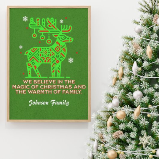 Gepersonaliseerde Reindeer Magic Familie Kerstmis Poster
