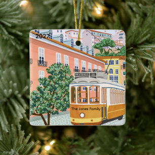 Gepersonaliseerde reis naar Lissabon Portugal Keramisch Ornament
