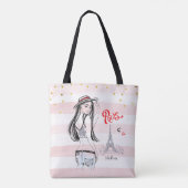 Gepersonaliseerde Reizen Parijs Roze Strepen Schet Tote Bag (Achterkant)
