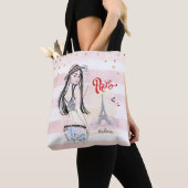 Gepersonaliseerde Reizen Parijs Roze Strepen Schet Tote Bag (Dichtbij)