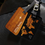 Gepersonaliseerde reiziger hout Wereldkaart Bagagelabel<br><div class="desc">Koel het afbeelding van de worldmap in een houten blik,  om met jouw naam en telefoonaantal te personaliseren.. Een slimme manier om je bagage in een menigte te te laten opvallen...  want iedereen lijkt met een zwarte koffer te reizen</div>