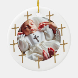 Gepersonaliseerde Religieuze Foto Baby Golden Cros Keramisch Ornament