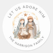 Gepersonaliseerde religieuze geboorte Kerst sticke Ronde Sticker (Voorkant)