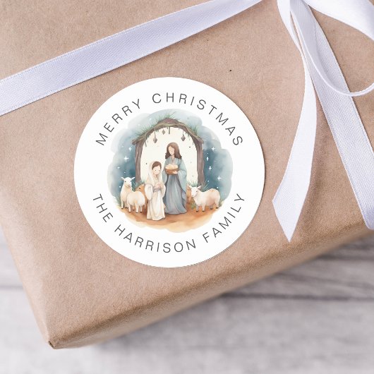 Gepersonaliseerde religieuze geboorte Kerst sticke Ronde Sticker