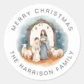 Gepersonaliseerde religieuze geboorte Kerst sticke Ronde Sticker (Voorkant)