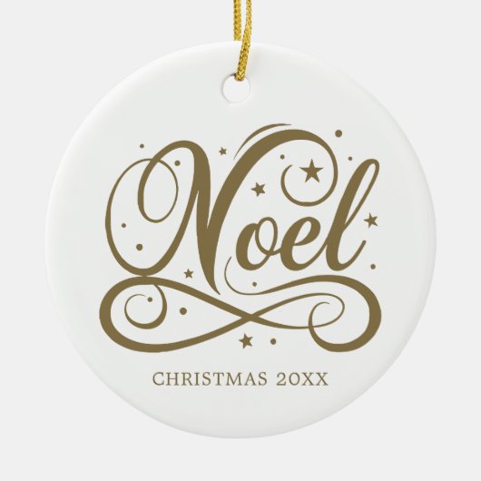 Gepersonaliseerde Religieuze Gouden Script Noel Na Keramisch Ornament (Voorkant)