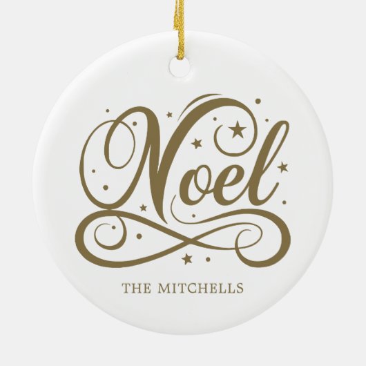 Gepersonaliseerde Religieuze Gouden Script Noel Na Keramisch Ornament (Achterkant)