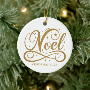 Gepersonaliseerde Religieuze Gouden Script Noel Na Keramisch Ornament