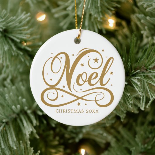 Gepersonaliseerde Religieuze Gouden Script Noel Na Keramisch Ornament (Boom)