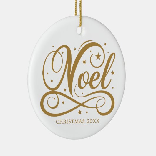 Gepersonaliseerde Religieuze Gouden Script Noel Na Keramisch Ornament (Rechts)