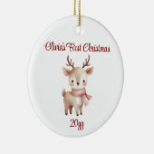 Gepersonaliseerde Rendier Baby Meisje Eerste Kerst Keramisch Ornament (Rechts)