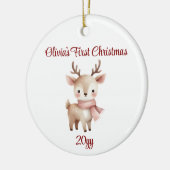 Gepersonaliseerde Rendier Baby Meisje Eerste Kerst Keramisch Ornament (Links)