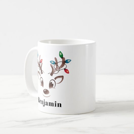 Gepersonaliseerde Rendier Boy Kerstmis Koffiemok (Voorkant links)