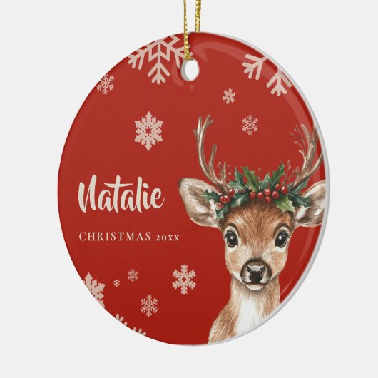 Gepersonaliseerde Rendier Kerstmis Ornament Sneeuw (Links)