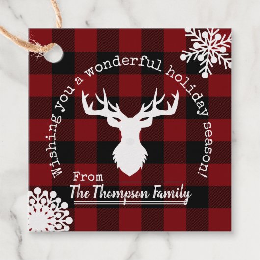 Gepersonaliseerde rendier rood en zwart Buffalo Pl Bedankjes Labels (Voorkant)