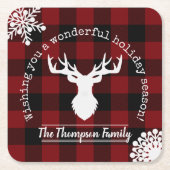 Gepersonaliseerde rendier rood en zwart Buffalo Pl Kartonnen Onderzetters (Voorkant)