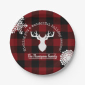 Gepersonaliseerde rendier rood en zwart Buffalo Pl Papieren Bordje (Voorkant)