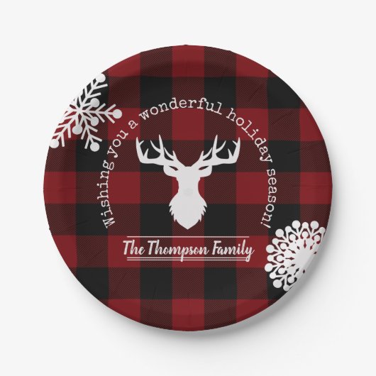 Gepersonaliseerde rendier rood en zwart Buffalo Pl Papieren Bordje (Voorkant)