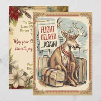 Gepersonaliseerde Rendier Vluchtvertraging Grappig Feestdagenkaart