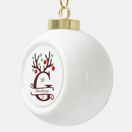 Gepersonaliseerde rendierAntlers Familienaam "G" Keramische Bal Ornament (Rechts)