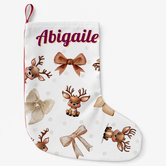 Gepersonaliseerde rendieren met bogen Coquette Sto Kleine Kerstsok (Voorkant)