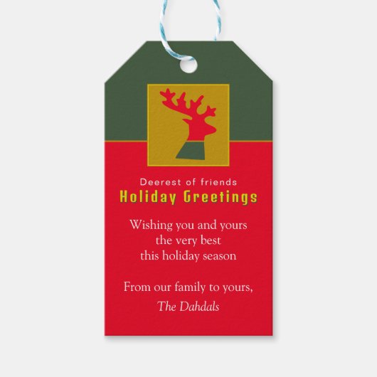 Gepersonaliseerde rendieren Rode bos Groene Kerstm Cadeaulabel (Voorkant)