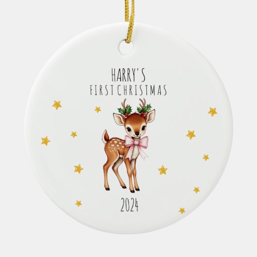 Gepersonaliseerde rendieren van het kind Eerste Ke Keramisch Ornament (Voorkant)