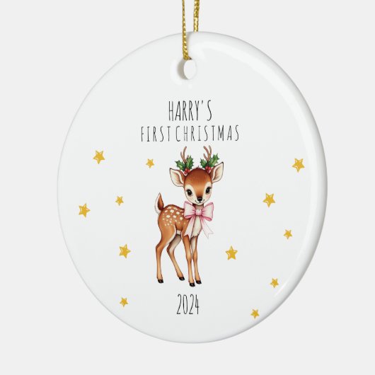 Gepersonaliseerde rendieren van het kind Eerste Ke Keramisch Ornament (Links)