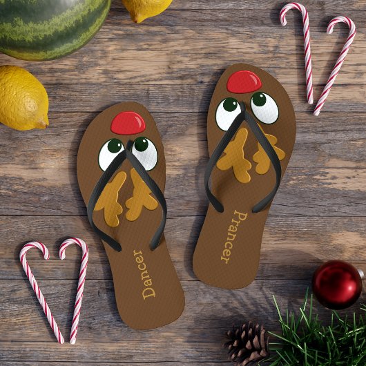 Gepersonaliseerde rendierkerst in juli vrouwen teenslippers