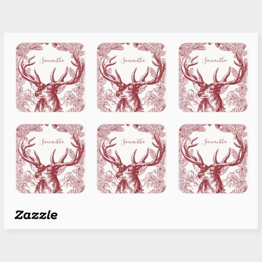 Gepersonaliseerde rendierkerst vierkante sticker (Vel)
