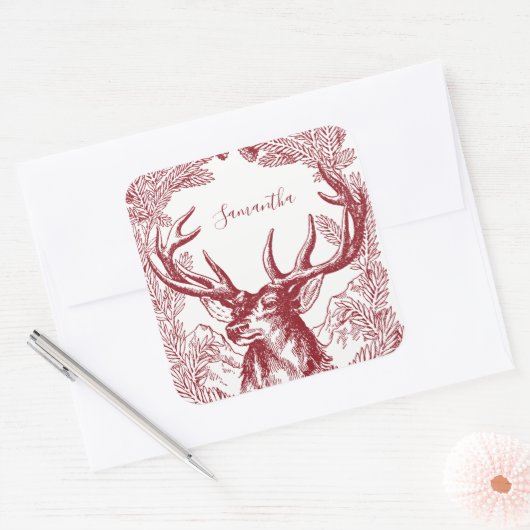 Gepersonaliseerde rendierkerst vierkante sticker (Envelop)
