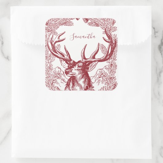 Gepersonaliseerde rendierkerst vierkante sticker (Tas)