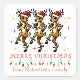 Gepersonaliseerde rendierlijn Dansende kerstverlic Vierkante Sticker