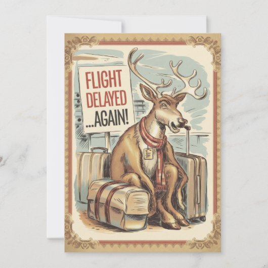 Gepersonaliseerde rendiervlucht Vertraging Grappig Feestdagenkaart (Voorkant)