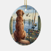 Gepersonaliseerde Retriever op een Dock Pet Memori Keramisch Ornament (Rechts)