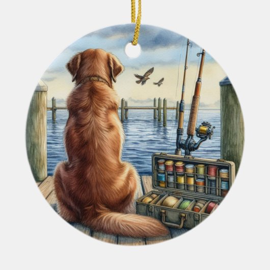 Gepersonaliseerde Retriever op een Dock Pet Memori Keramisch Ornament (Voorkant)