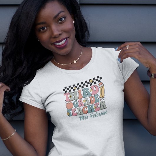 Gepersonaliseerde Retro 3e klas leraar T-shirt