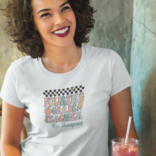Gepersonaliseerde Retro 4e klas leraar T-shirt