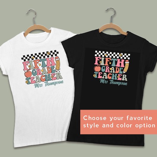 Gepersonaliseerde Retro 5e klas leraar T-shirt