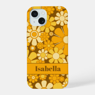 Gepersonaliseerde Retro 70s bloemenpatroon iPhone 15 Case