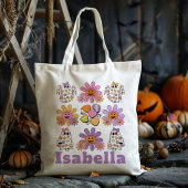Gepersonaliseerde Retro 70s Ghost Trick or treat S Tote Bag