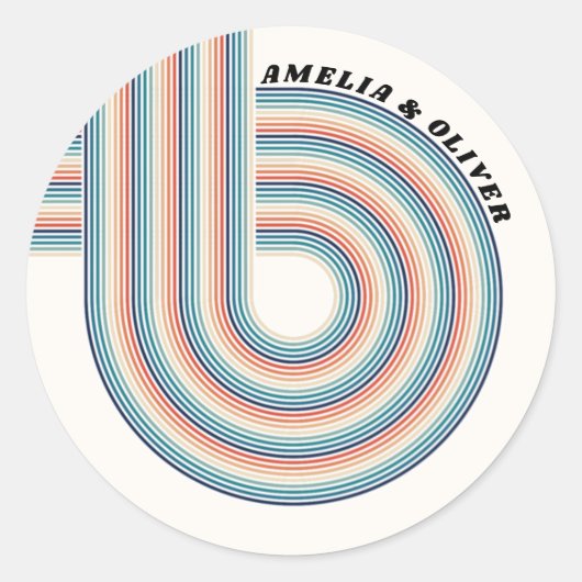 Gepersonaliseerde Retro 70s thema Kleurrijke strep Ronde Sticker (Voorkant)