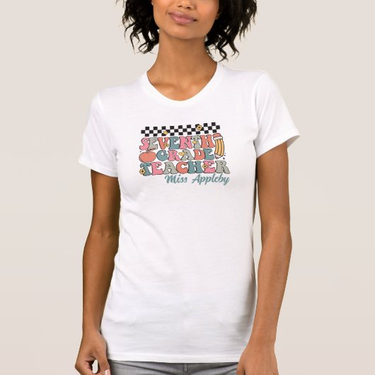 Gepersonaliseerde Retro 7e klas leraar T-shirt (Voorkant)