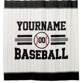Gepersonaliseerde Retro Baseball Speler NAAM Team Douchegordijn