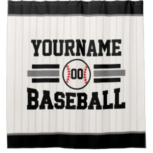 Gepersonaliseerde Retro Baseball Speler NAAM Team Douchegordijn