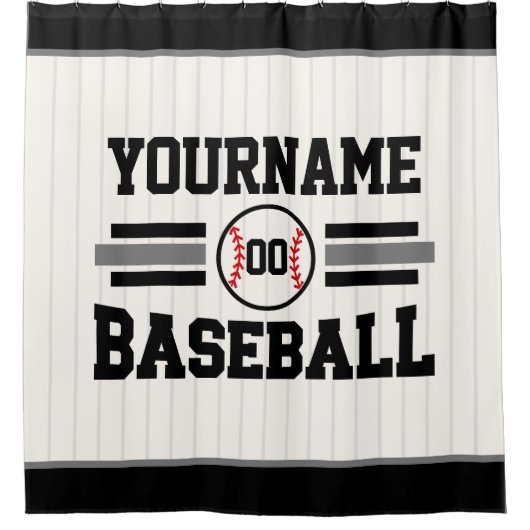 Gepersonaliseerde Retro Baseball Speler NAAM Team Douchegordijn (Voorkant)