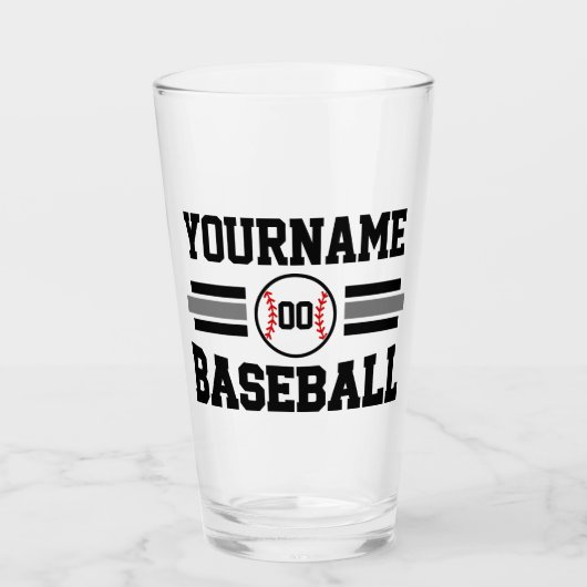 Gepersonaliseerde Retro Baseball Speler NAAM Team Glas (Voorkant)