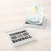 Gepersonaliseerde Retro Baseball Speler NAAM Team Glazen Onderzetter (Schuin)